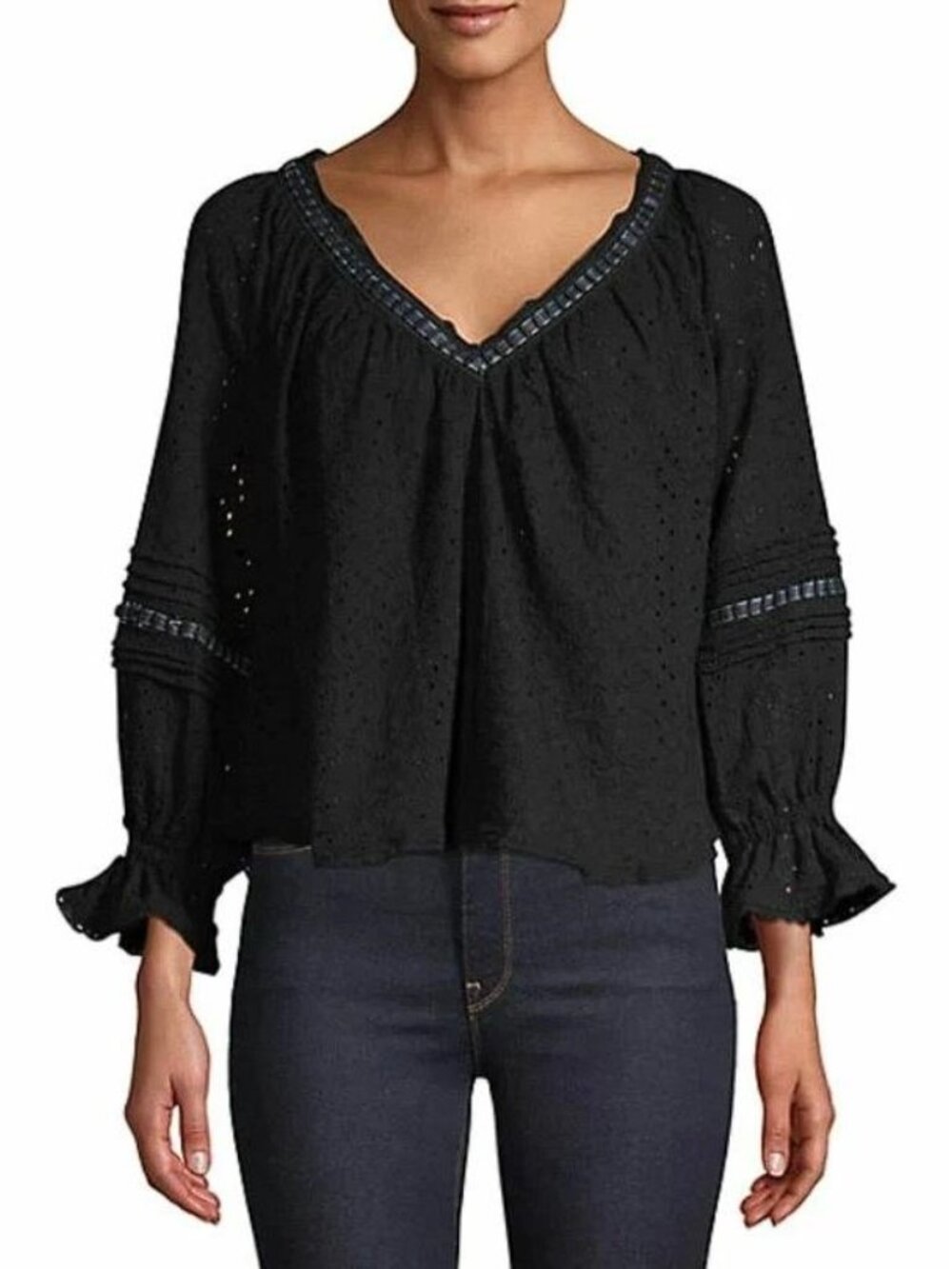 FREE PEOPLE Women's Darcy Eyelet Blouse Size M in Black